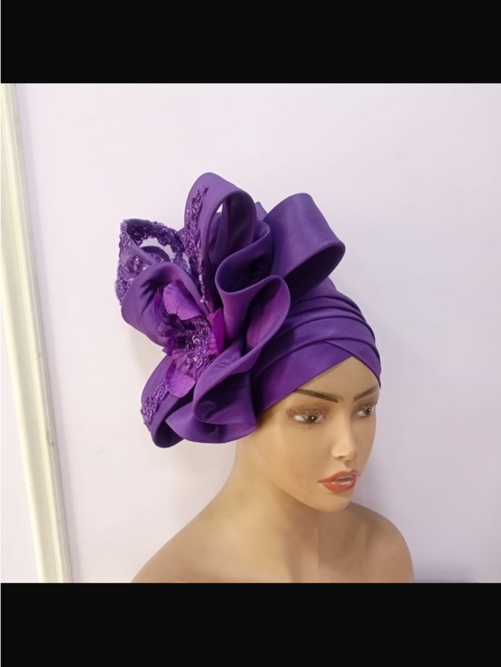 Elegant Purple Satin Floral Fascinator Headwrap
